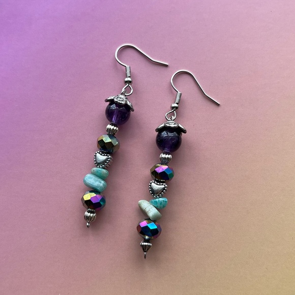 Handmade Bohemian Purple Turquoise Earrings - Picture 7 of 12